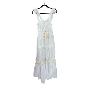 TRUE DESTINATIONS White Cotton Bohemian Sleeveless Tiered Maxi Dress Coverup M